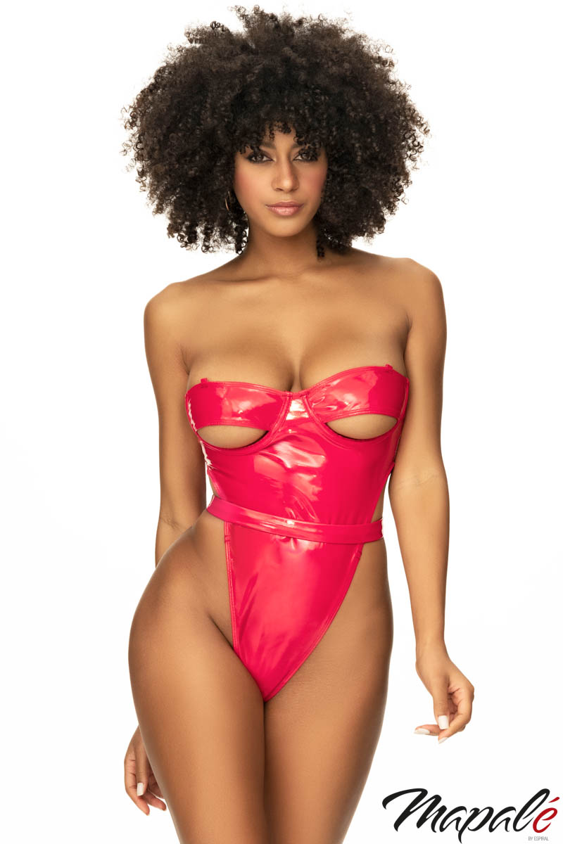 Picture of Lingerie, Teddy, Wet Look Cutout Cups Teddy, Red, L, -MA2742