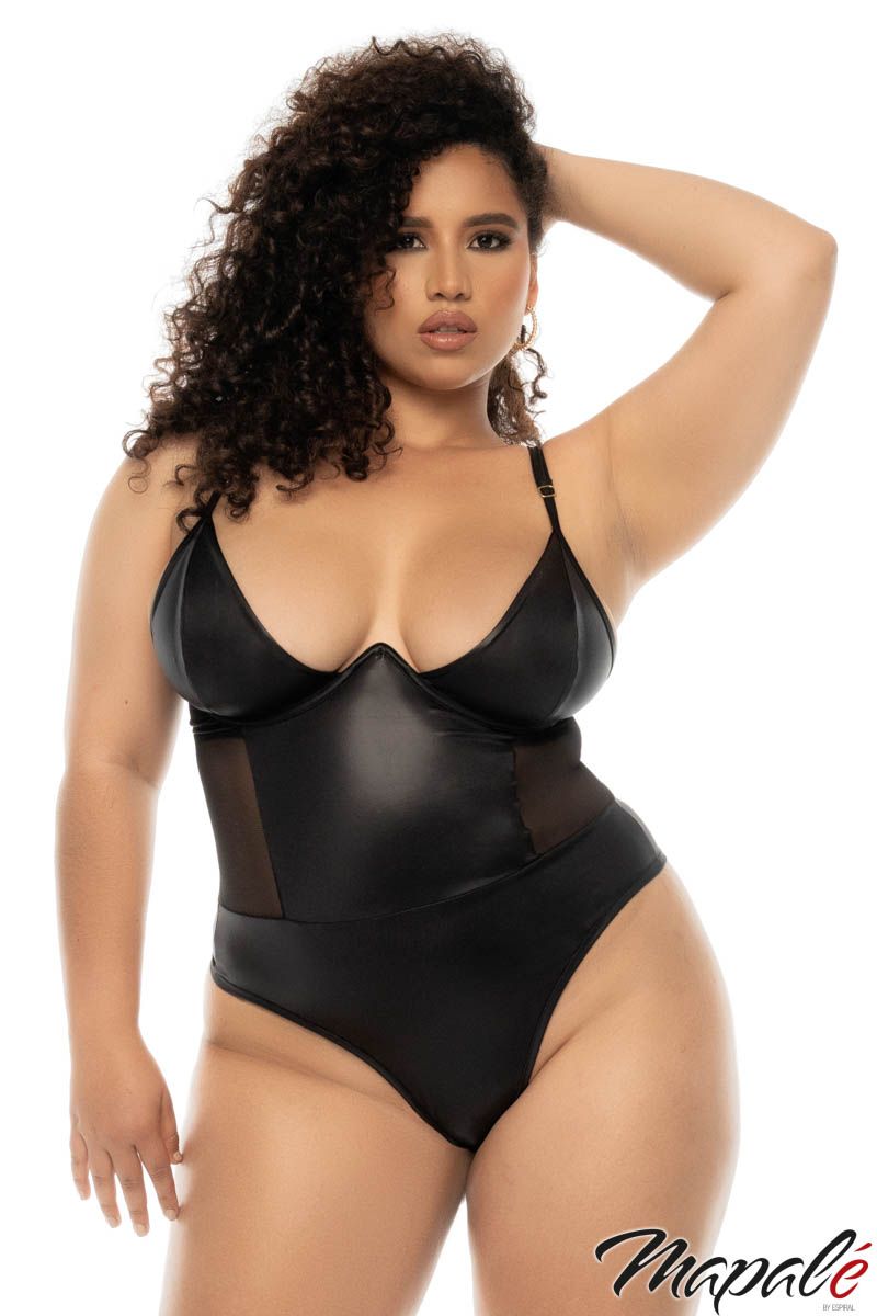 Picture of Lingerie, Teddy, Wet Look Teddy, Black, 3X/4X, -MA2752X