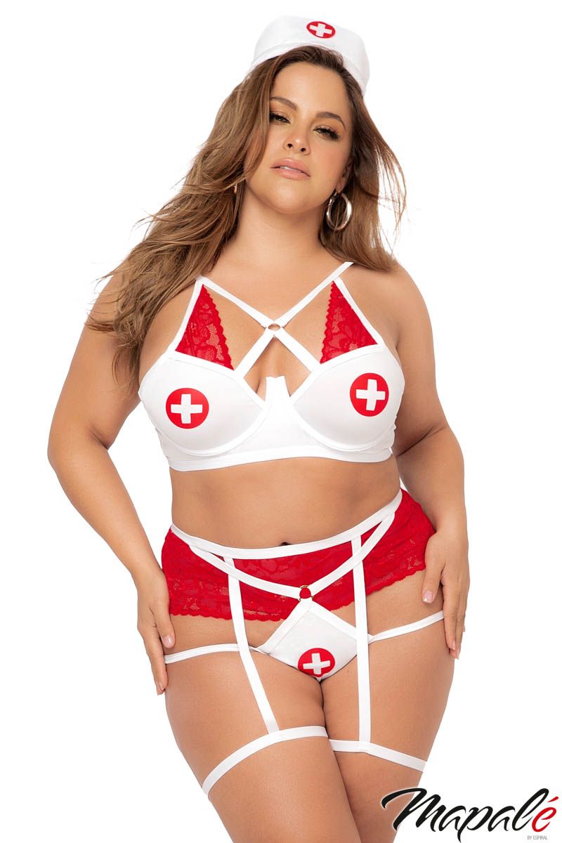 Picture of Lingerie, Bedroom Costume, Nurse, 3Pc, As Shown, 1X/2X, -MA6464X