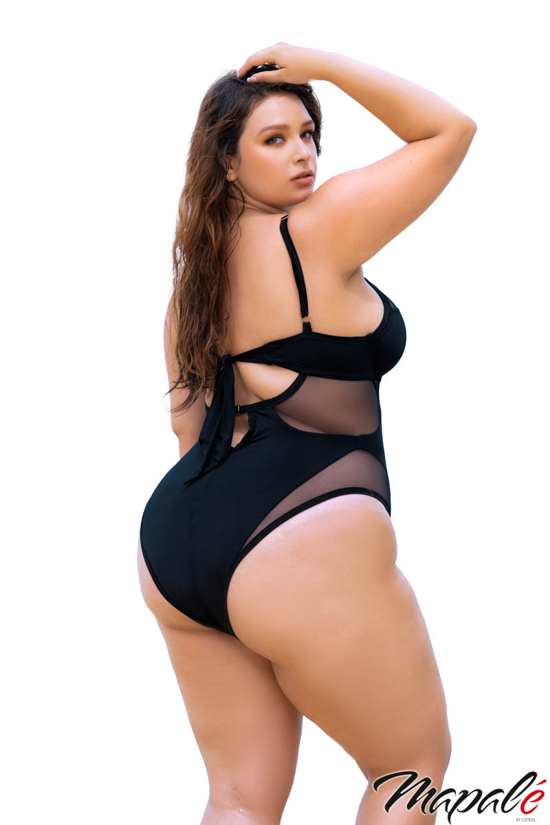 Picture of Swimwear, Swimsuit One Piece, Contrast Mesh Monokini, Black, 1X/2X, -MA67010X