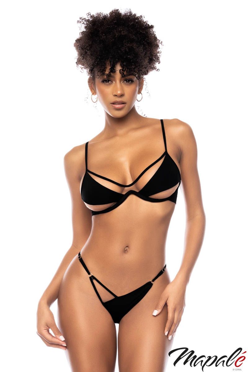 Picture of Swimwear, Swimsuit Multi Piece, Sheer Inset 2Pc, Black-Nude, L/XL, -MA67066