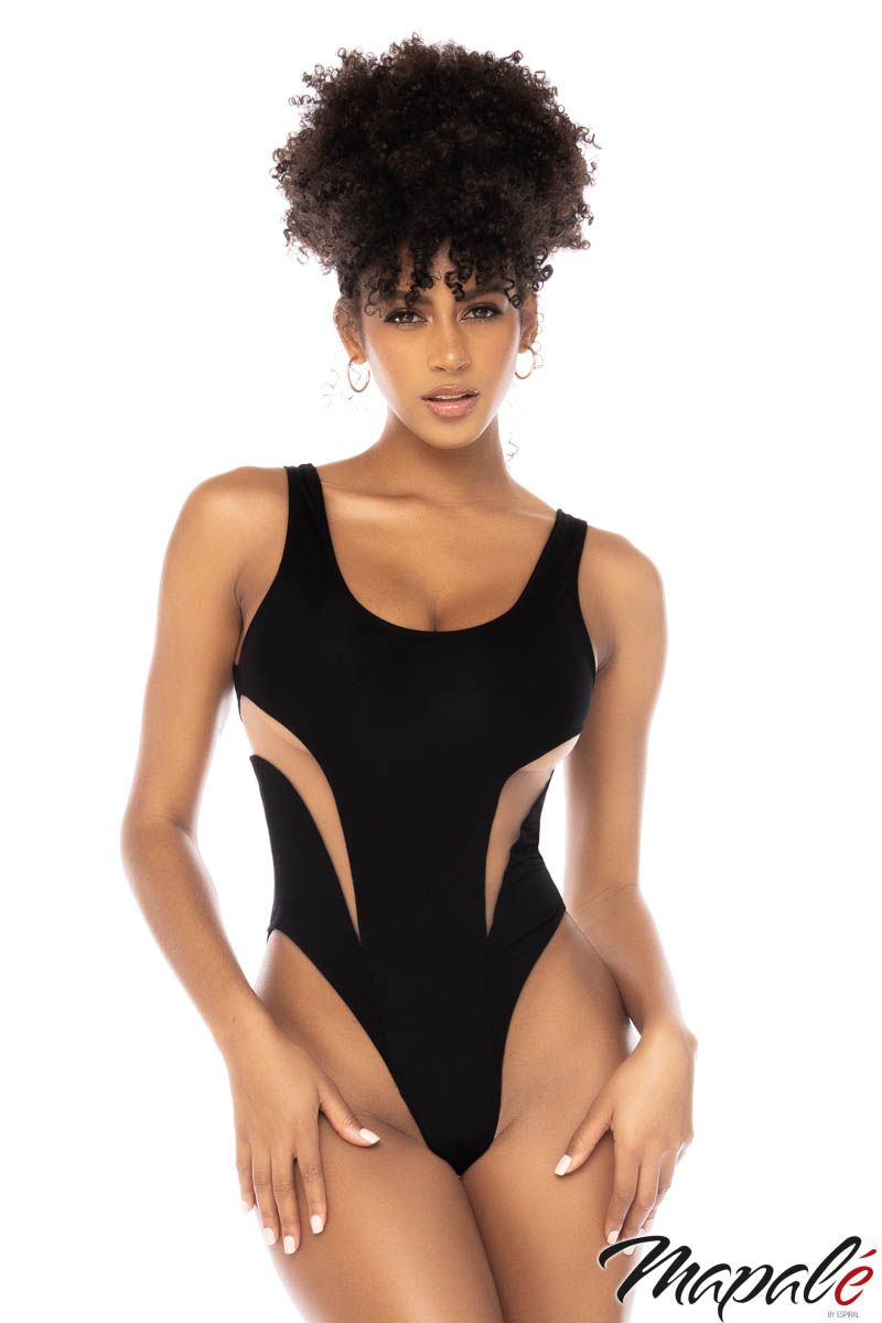 Picture of Swimwear, Swimsuit One Piece, Sheer Inset Monokini, Black-Nude, L/XL, -MA67067