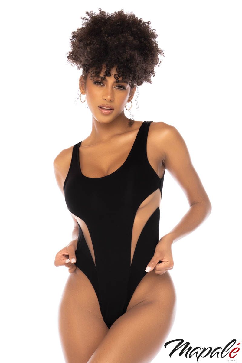 Picture of Swimwear, Swimsuit One Piece, Sheer Inset Monokini, Black-Nude, L/XL, -MA67067