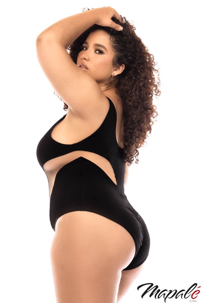 Picture of Swimwear, Swimsuit One Piece, Sheer Inset Monokini, Black-Nude, 1X/2X, -MA67067X