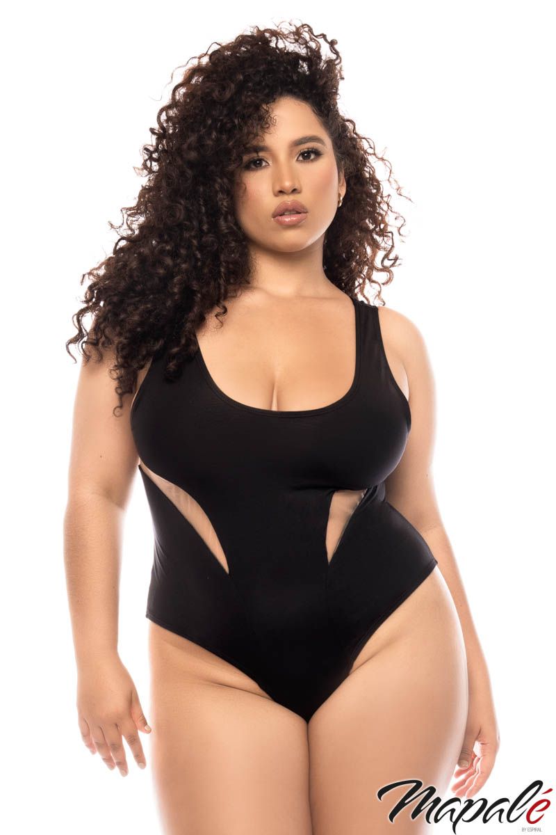 Picture of Swimwear, Swimsuit One Piece, Sheer Inset Monokini, Black-Nude, 1X/2X, -MA67067X