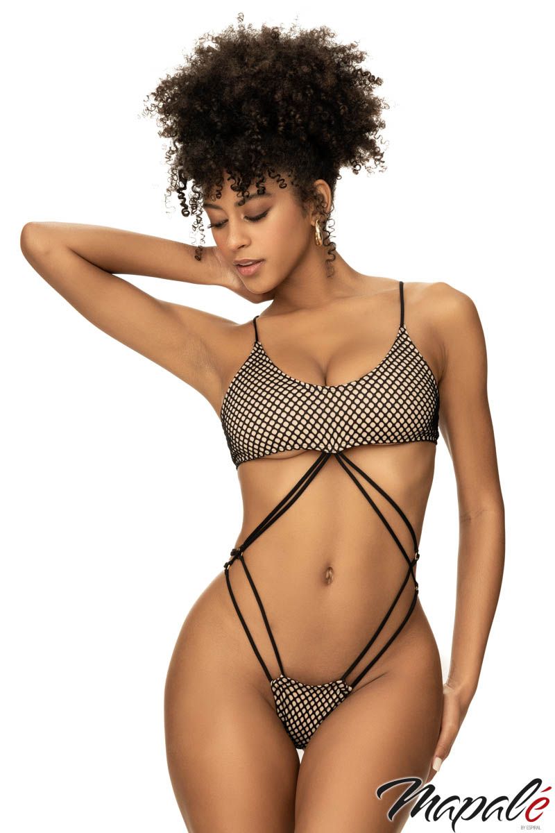 Picture of Swimwear, Swimsuit One Piece, Honeycomb Monokini, Black-Nude, L/XL, -MA67075