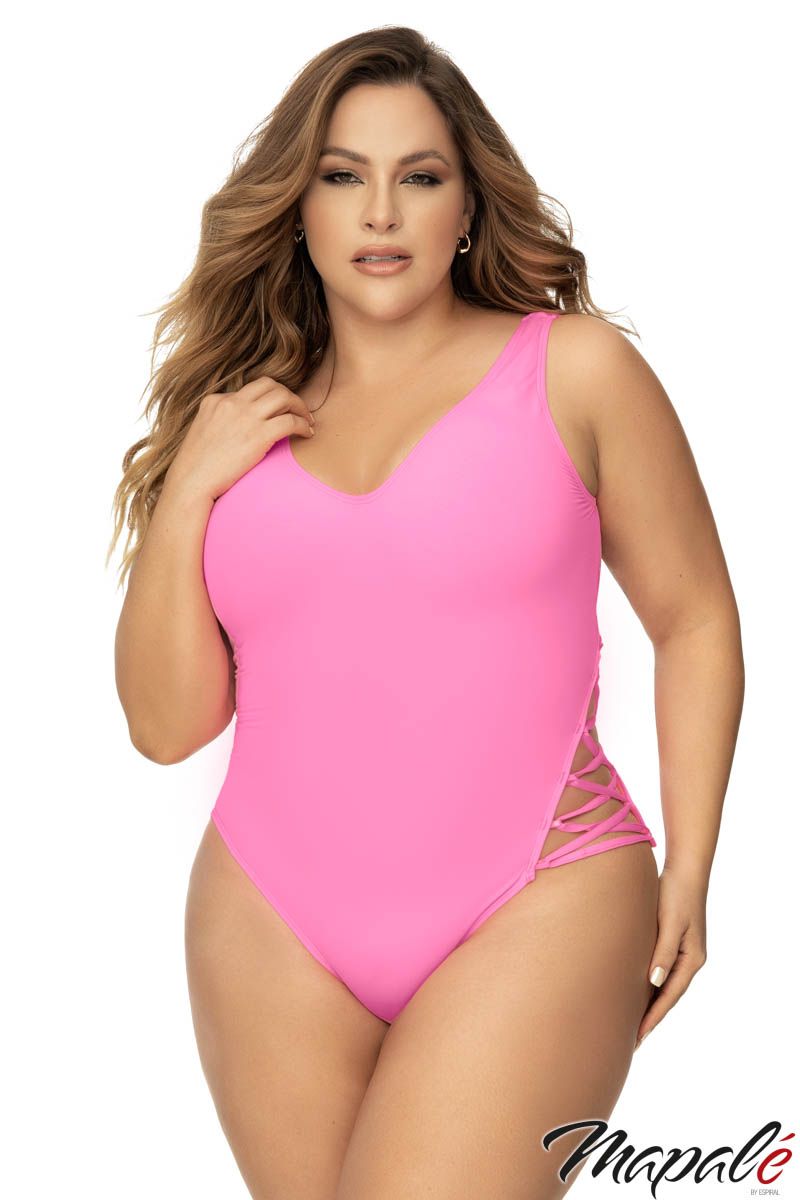 Picture of Swimwear, Swimsuit One Piece, Lace-Up Side Monokini, Pink, 1X/2X, -MA67088X