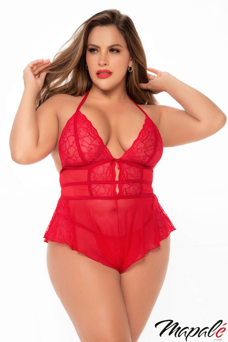 Picture of Lingerie, Teddy, Sheer Romper, Red, 1X/2X, -MA7445X