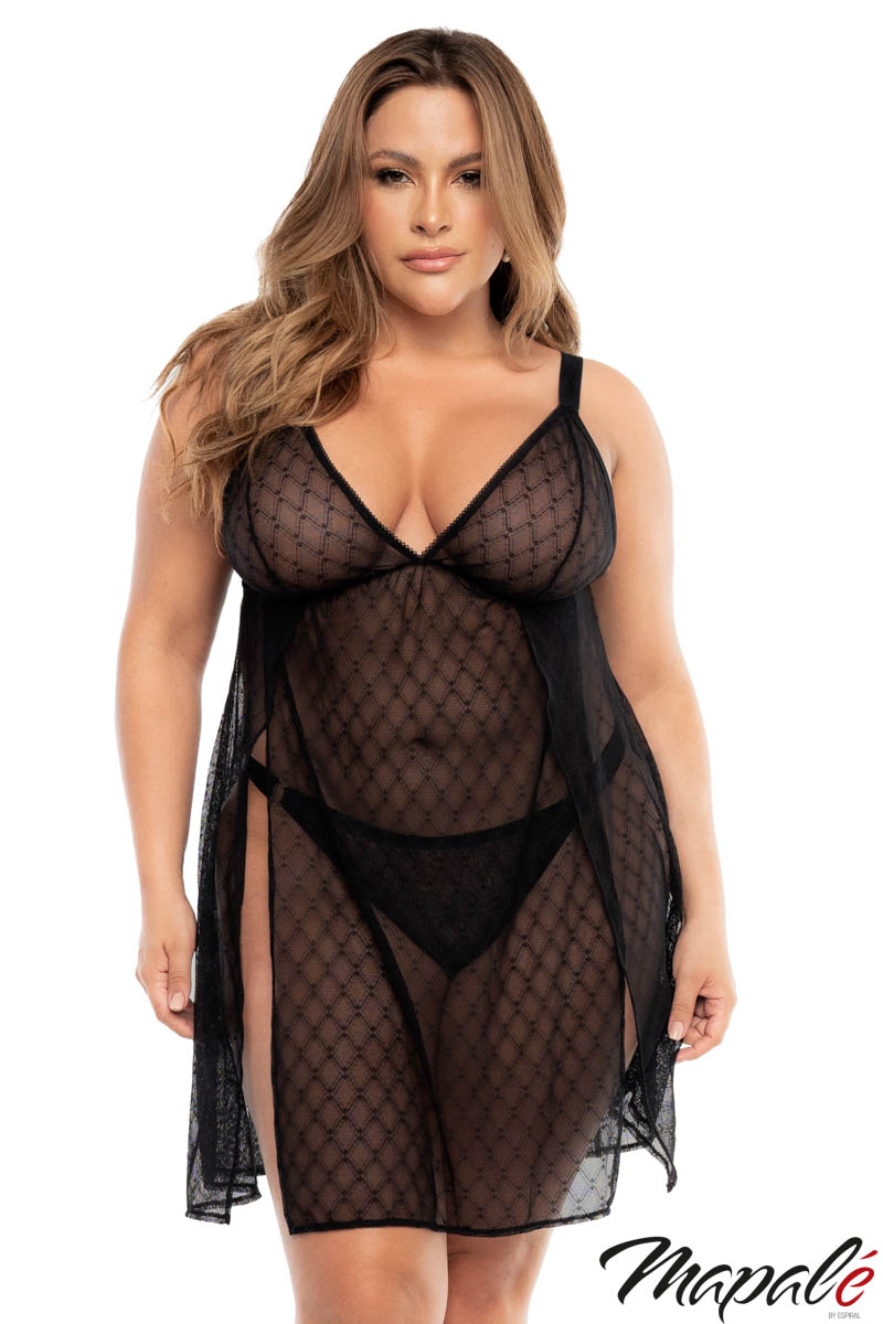 Picture of Lingerie, Babydoll-Chemise, Slit Sides Diamond Babydoll, Black, 1X/2X, -MA7498X