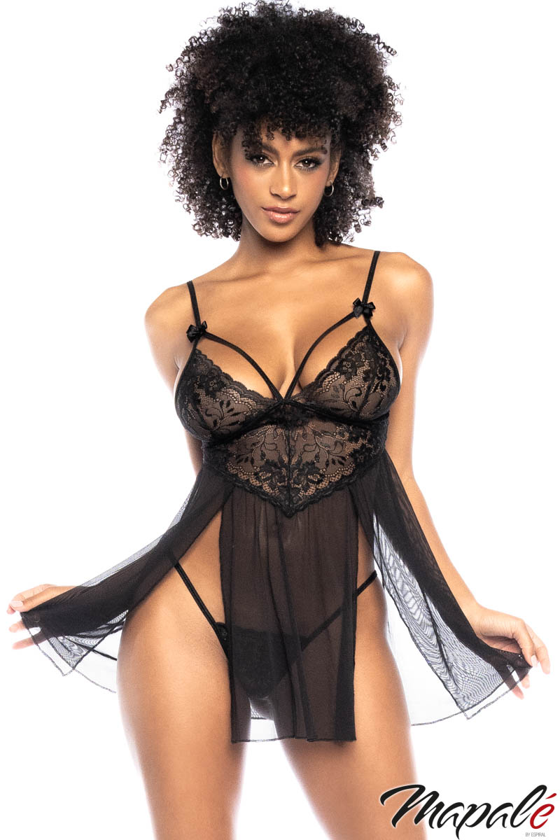 Picture of Lingerie, Babydoll-Chemise, Slit Side Babydoll, Black, L/XL, -MA7502