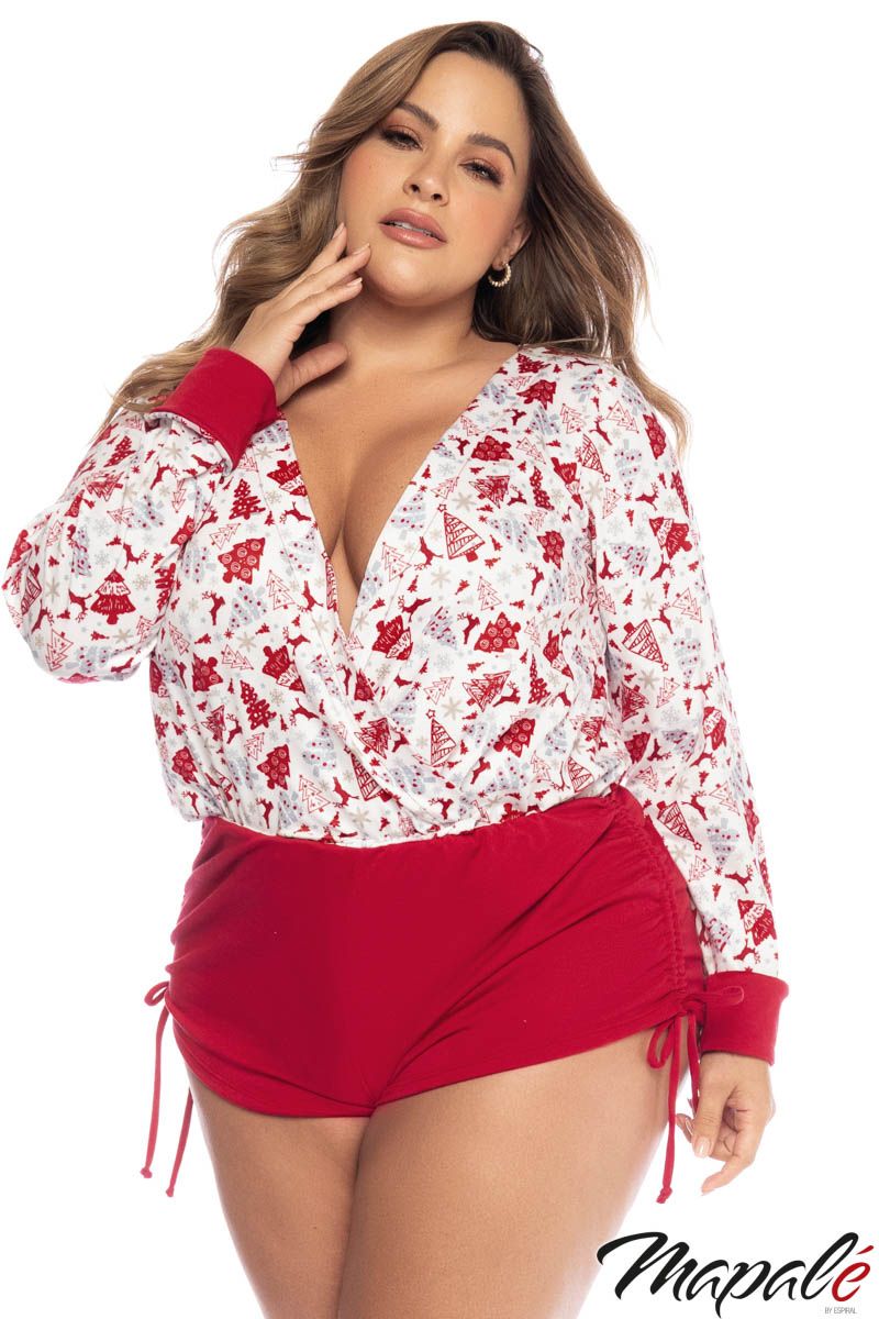 Picture of Clothing, Romper, Winter Print Romper, White-Red, 1X/2X, -MA7530X