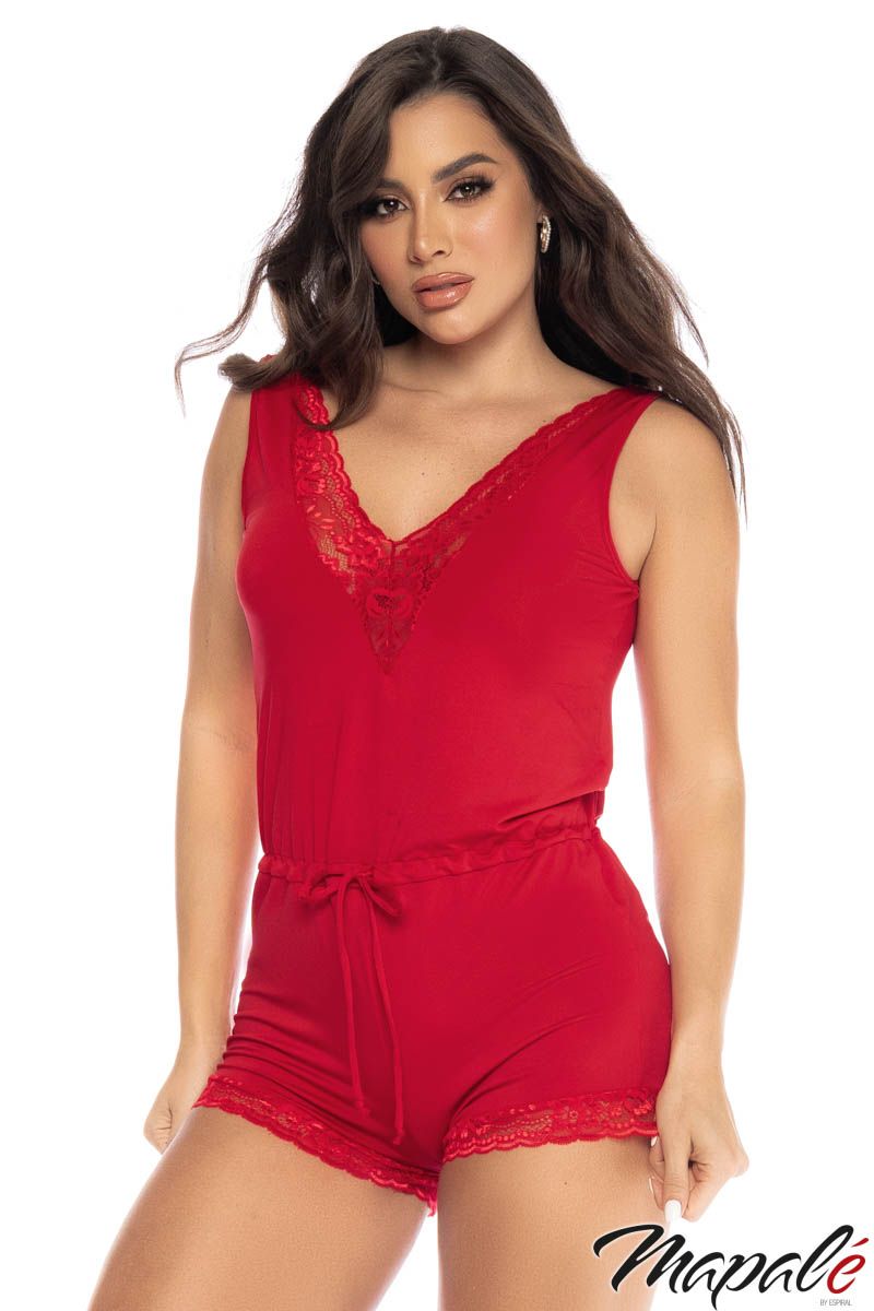 Picture of Clothing, Romper, Lace Trim Romper, Red, L/XL, -MA7534