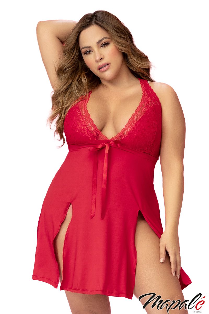 Picture of Lingerie, Sleepwear, Slit Sides Babydoll, Red, 1X/2X, -MA7538X