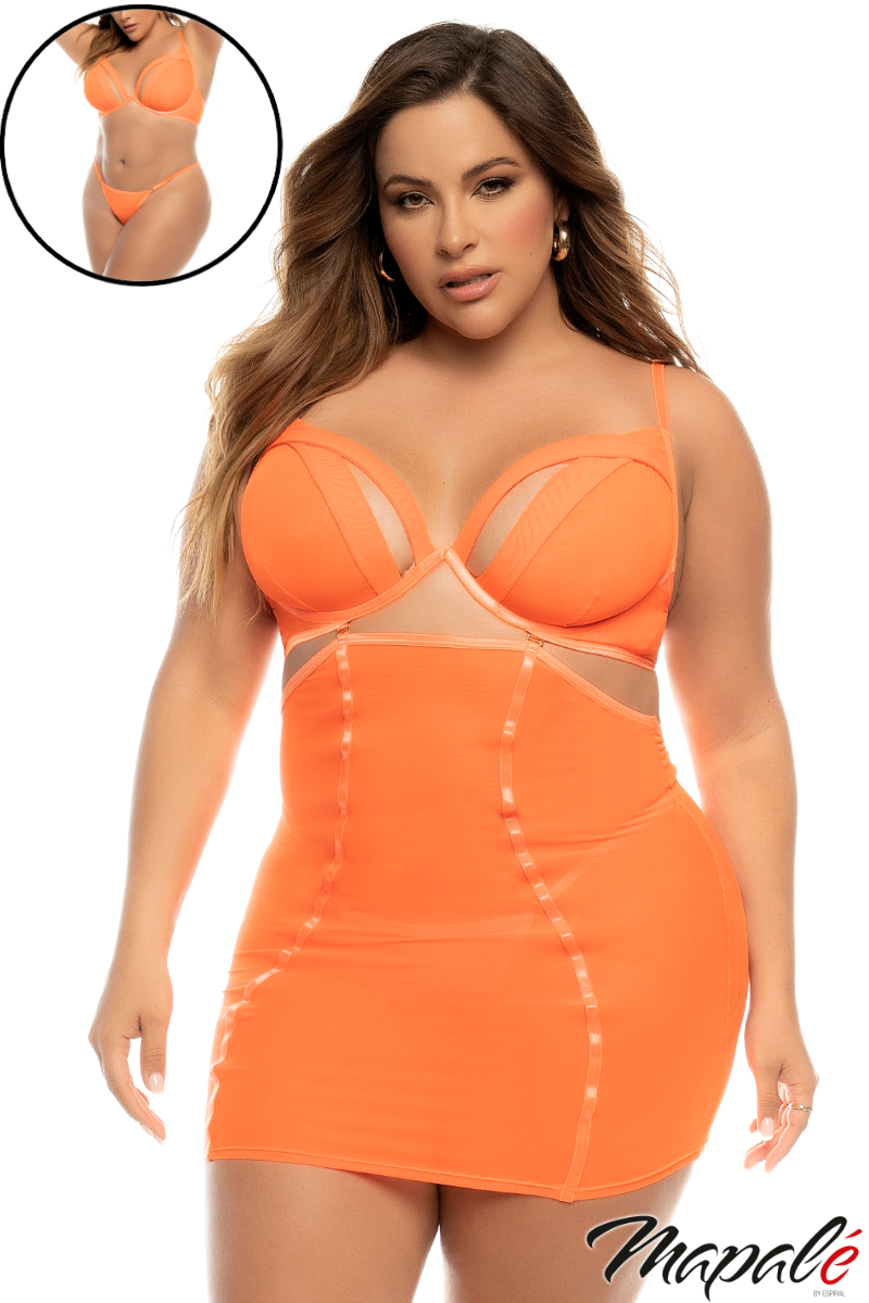 Picture of Lingerie, Teddy, 3Pc Chemise, Orange, 1X/2X, -MA7542X