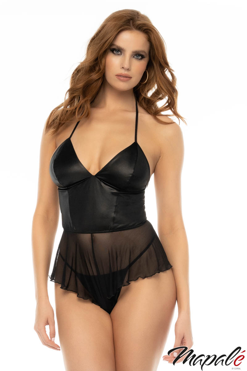 Picture of Lingerie, Teddy, Wet Look Romper, Black, S/M, -MA7547