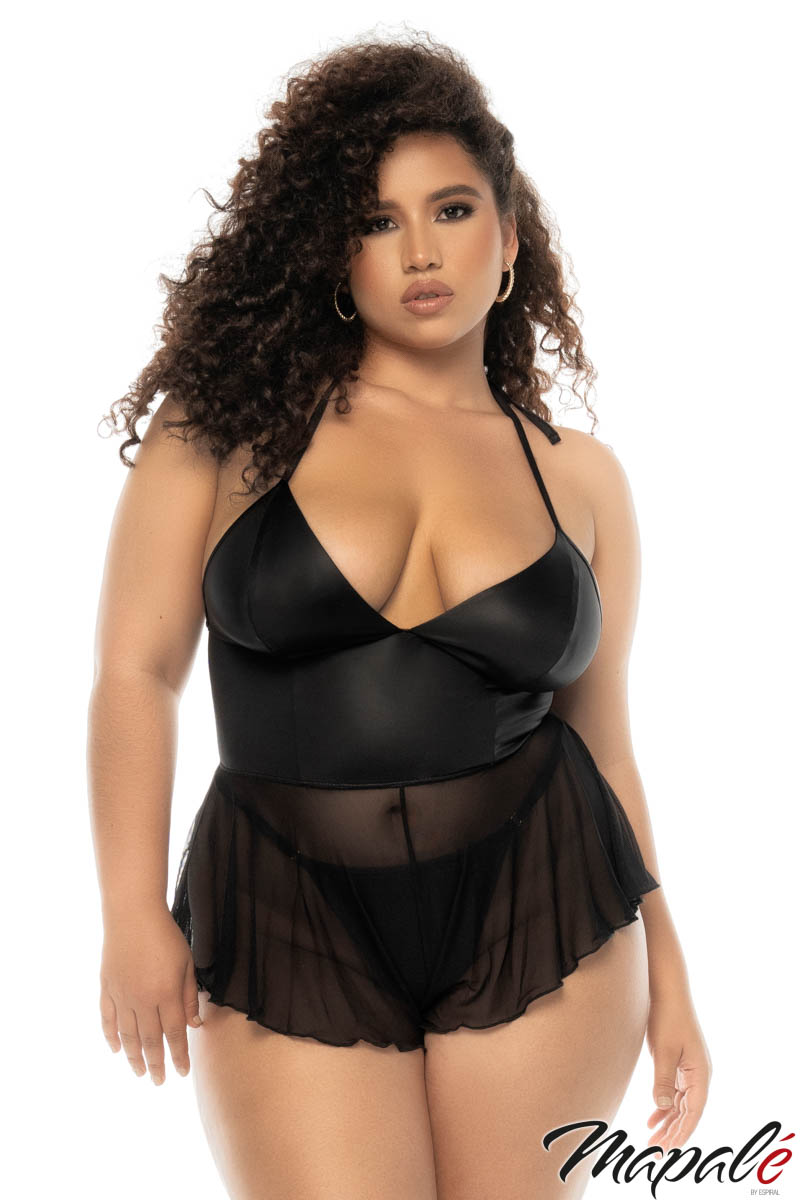 Picture of Lingerie, Teddy, Wet Look Romper, Black, 1X/2X, -MA7547X