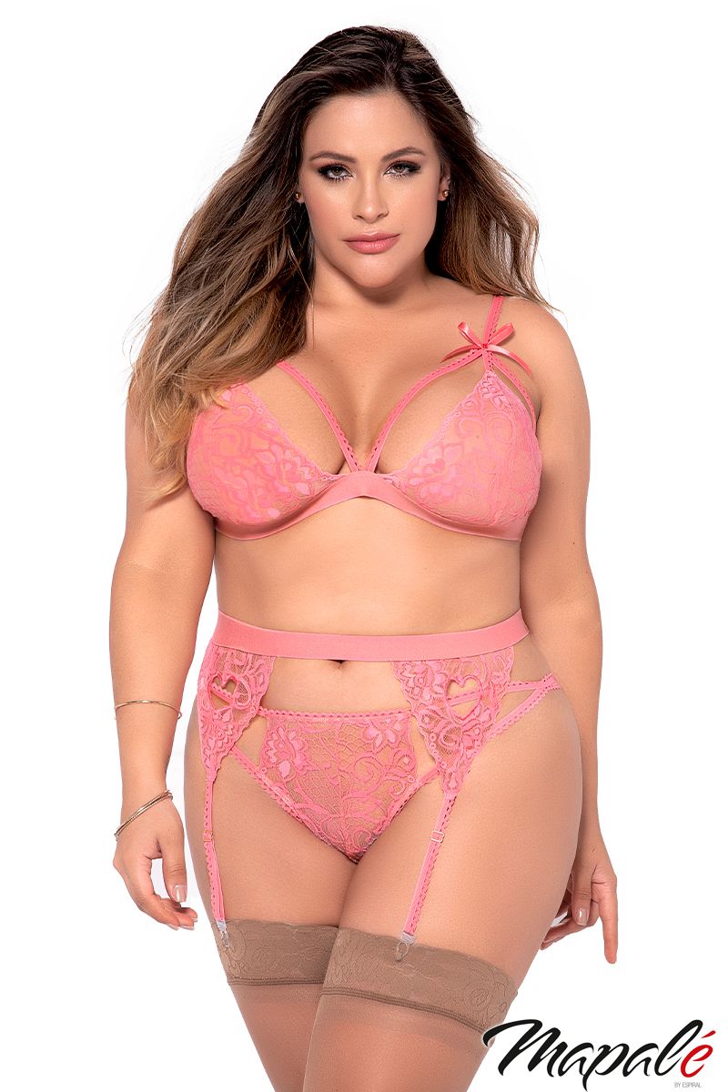 Picture of Lingerie, Multi Piece, 3Pc Lace Set, Pink, 1X/2X, -MA8221X