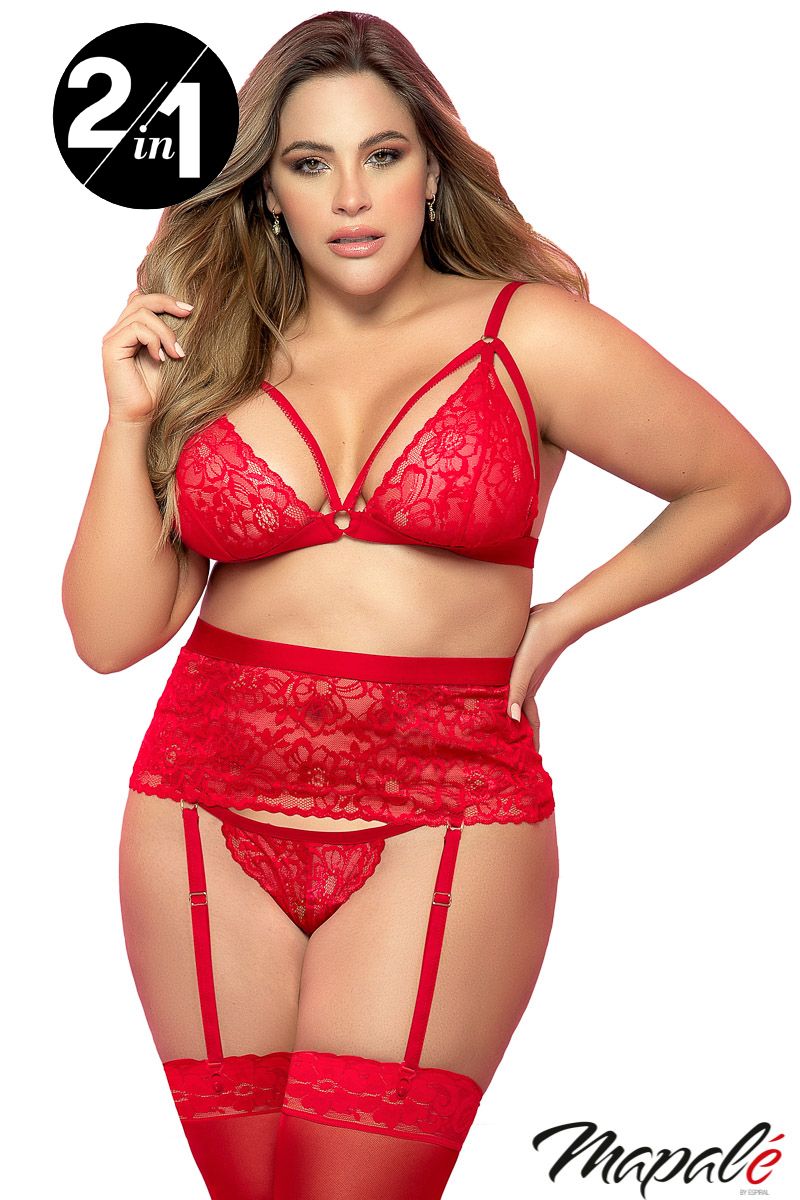 Picture of Lingerie, Multi Piece, 3Pc Lace Set, Red, 1X/2X, -MA8561X