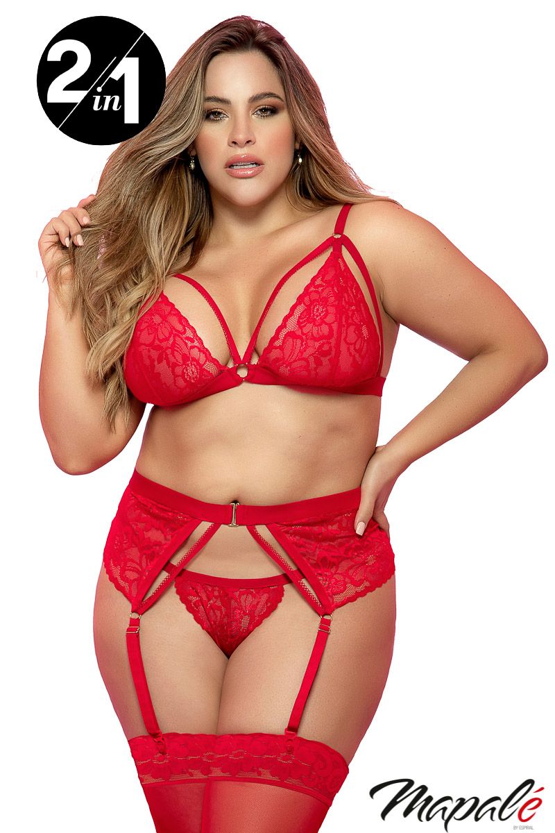 Picture of Lingerie, Multi Piece, 3Pc Lace Set, Red, 1X/2X, -MA8561X