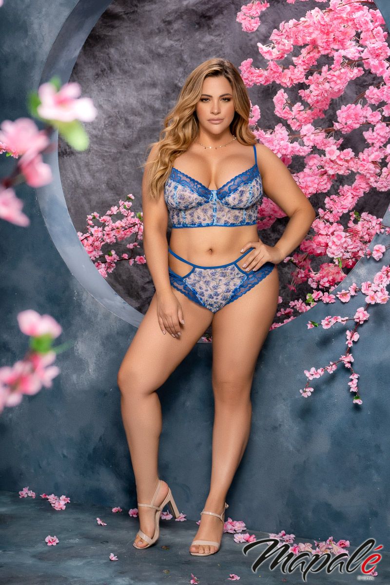 Picture of Lingerie, Multi Piece, Promo30-Floral Lace 2Pc Set, Blue, 1X/2X, -MA8597X