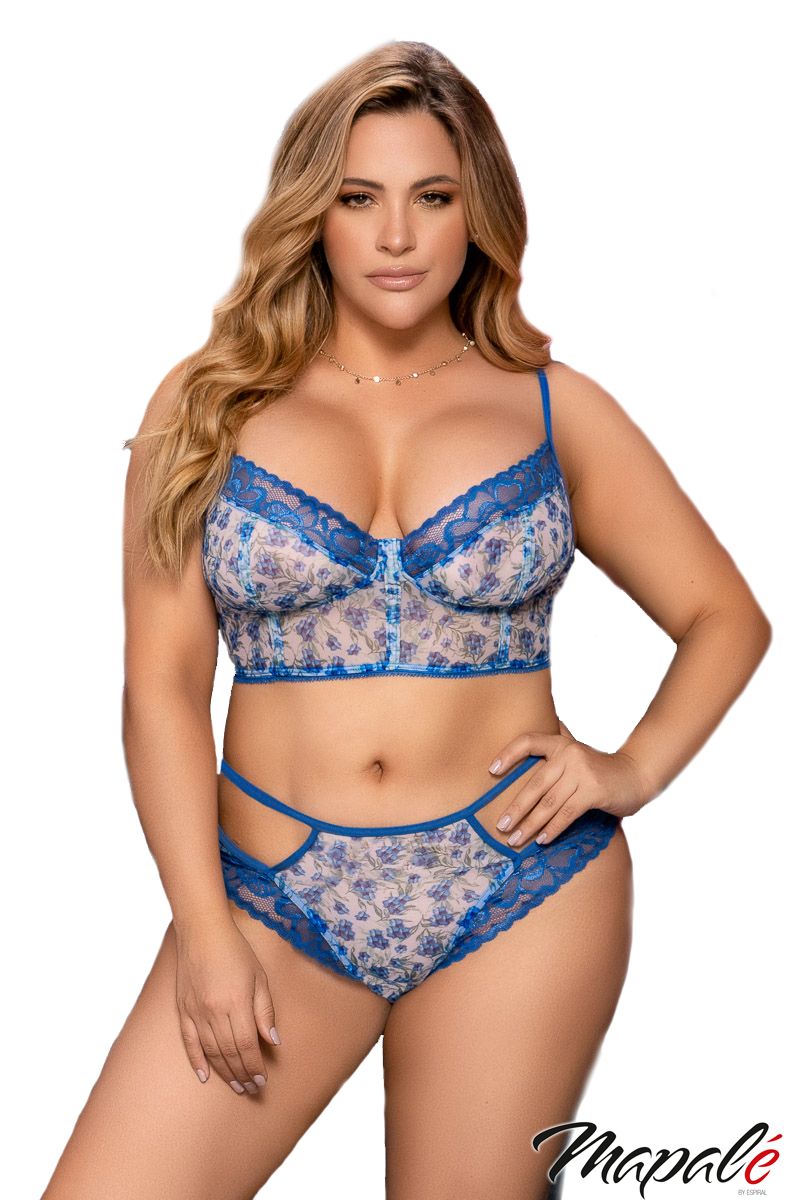 Picture of Lingerie, Multi Piece, Promo30-Floral Lace 2Pc Set, Blue, 1X/2X, -MA8597X