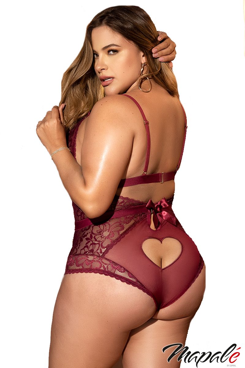 Picture of Lingerie, Teddy, Heart Back Teddy, Burgundy, 1X/2X, -MA8654X