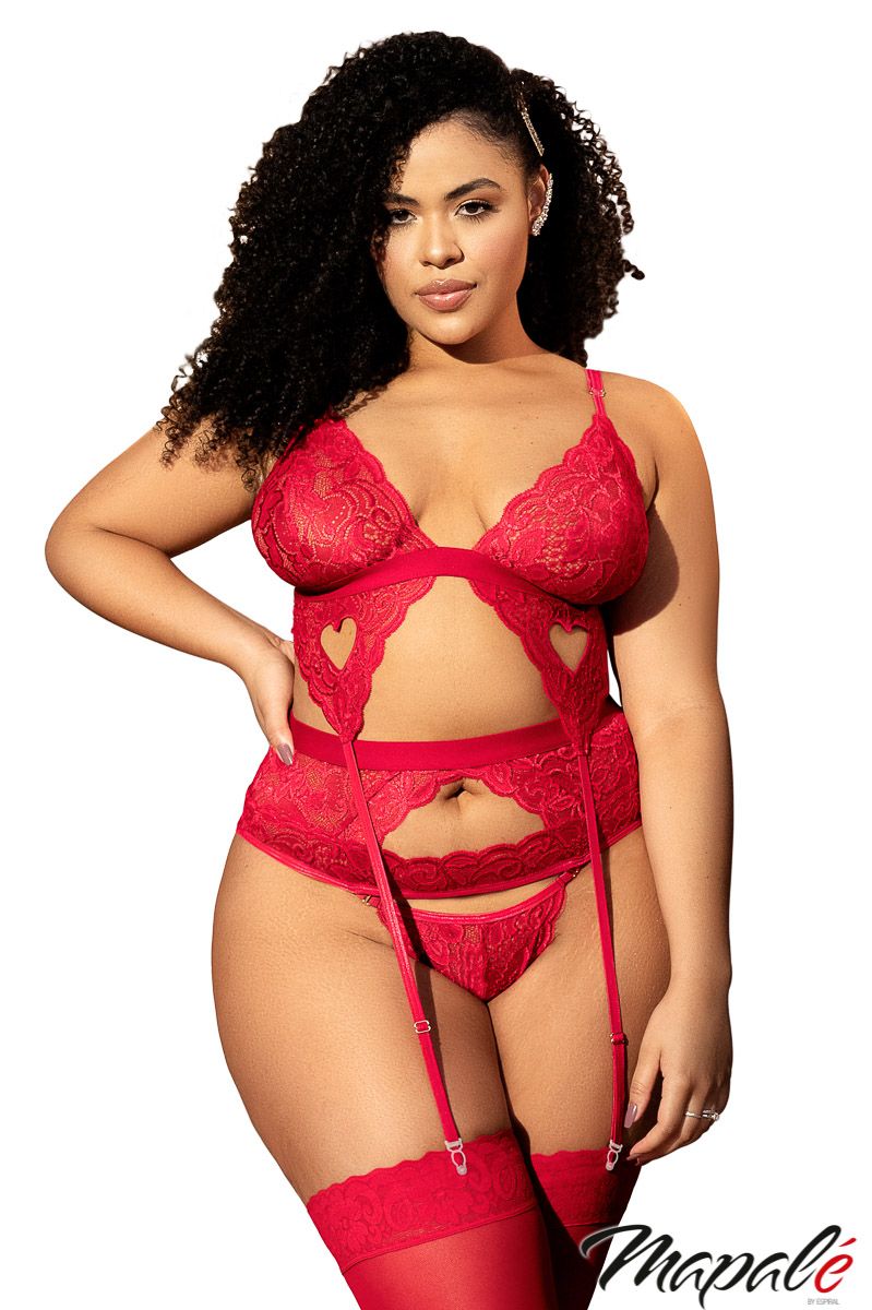 Picture of Lingerie, Multi Piece, Promo40-3Pc Heart Set, Red, 1X/2X, -MA8660X