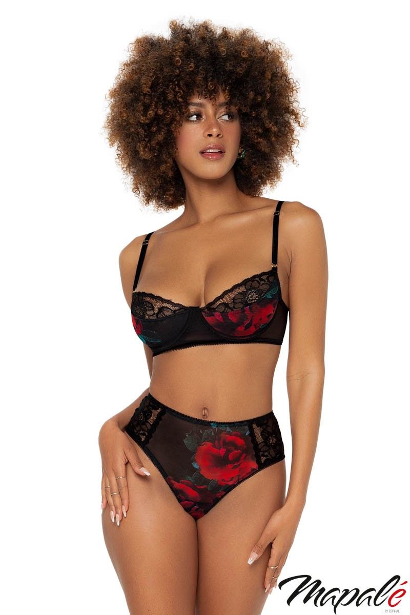 Picture of Lingerie, Multi Piece, Rose Print 2Pc, Black-Red, L/XL, -MA8704