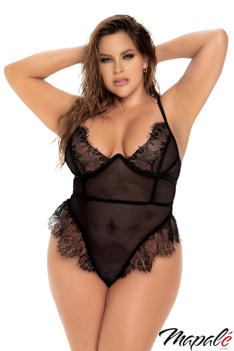 Picture of Lingerie, Teddy, Fringe Lace Net Teddy, Black, 1X/2X, -MA8707X