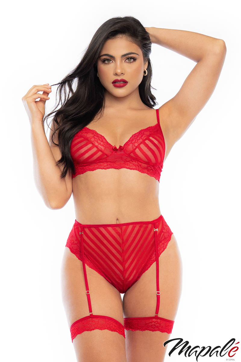 Picture of Lingerie, Multi Piece, Striped Garter 2Pc, Red, S/M, -MA8815