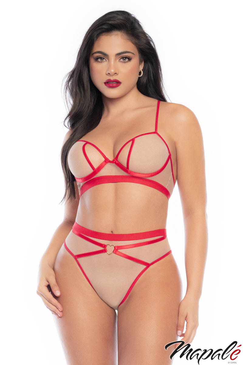 Picture of Lingerie, Multi Piece, Red Trim 2Pc, Nude-Red, L/XL, -MA8820