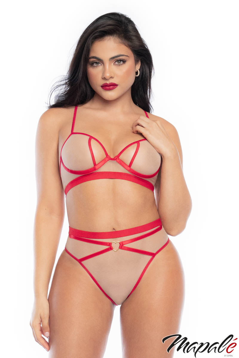 Picture of Lingerie, Multi Piece, Red Trim 2Pc, Nude-Red, L/XL, -MA8820