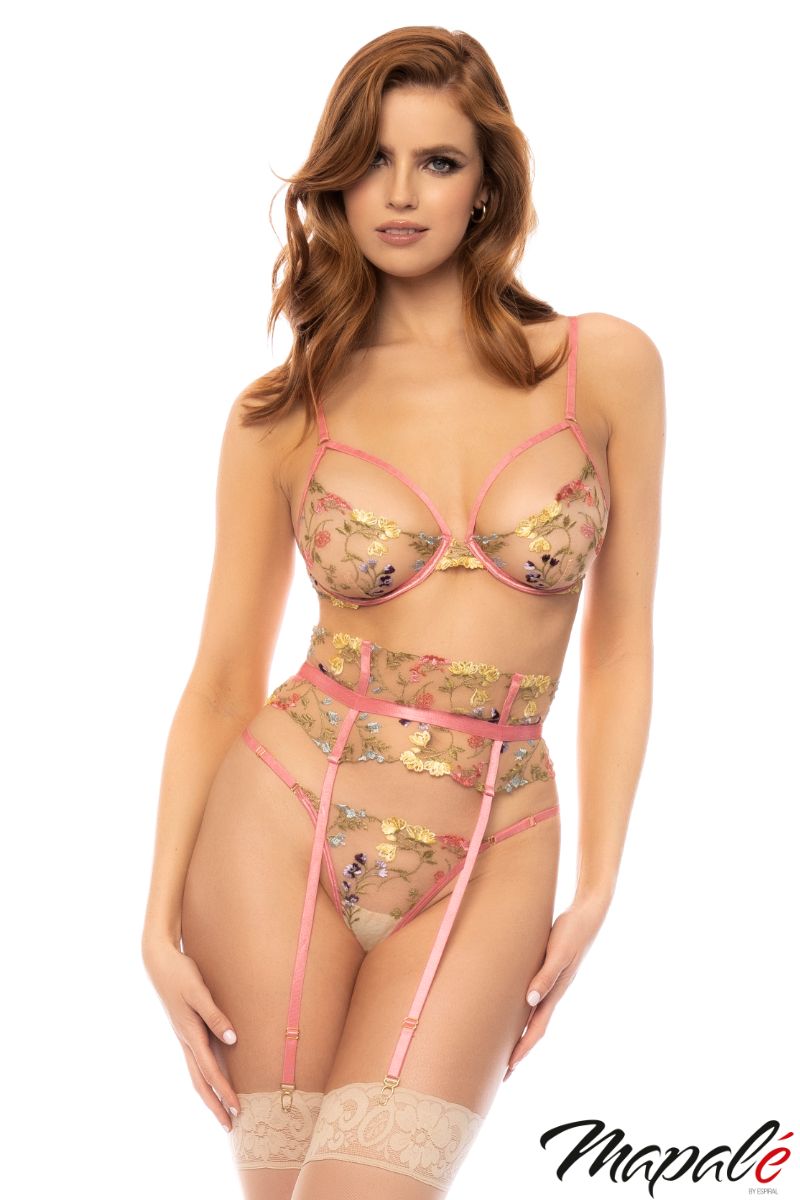 Picture of Lingerie, Multi Piece, Sheer Floral 3Pc, Nude-Pink, L, -MA8822