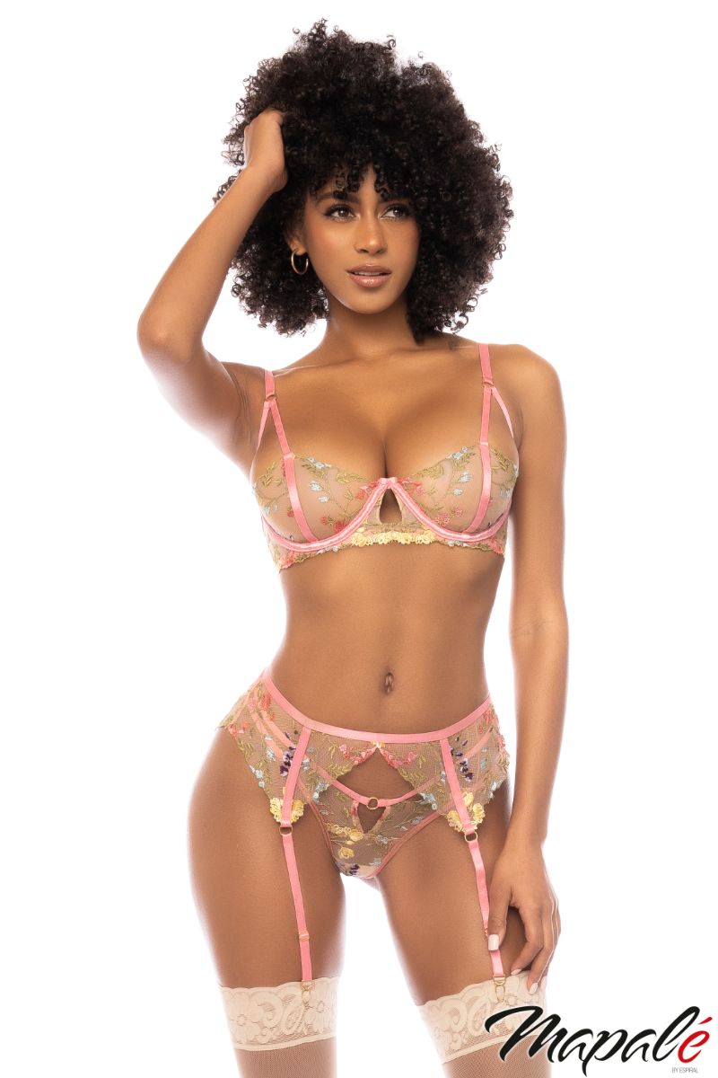 Picture of Lingerie, Multi Piece, Sheer Floral 3Pc, Nude-Pink, L, -MA8823