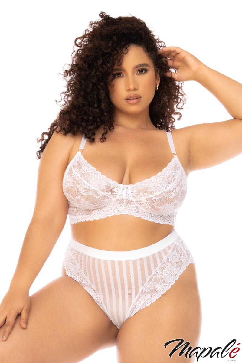 Picture of Lingerie, Multi Piece, Striped 2Pc, White, 1X/2X, -MA8842X