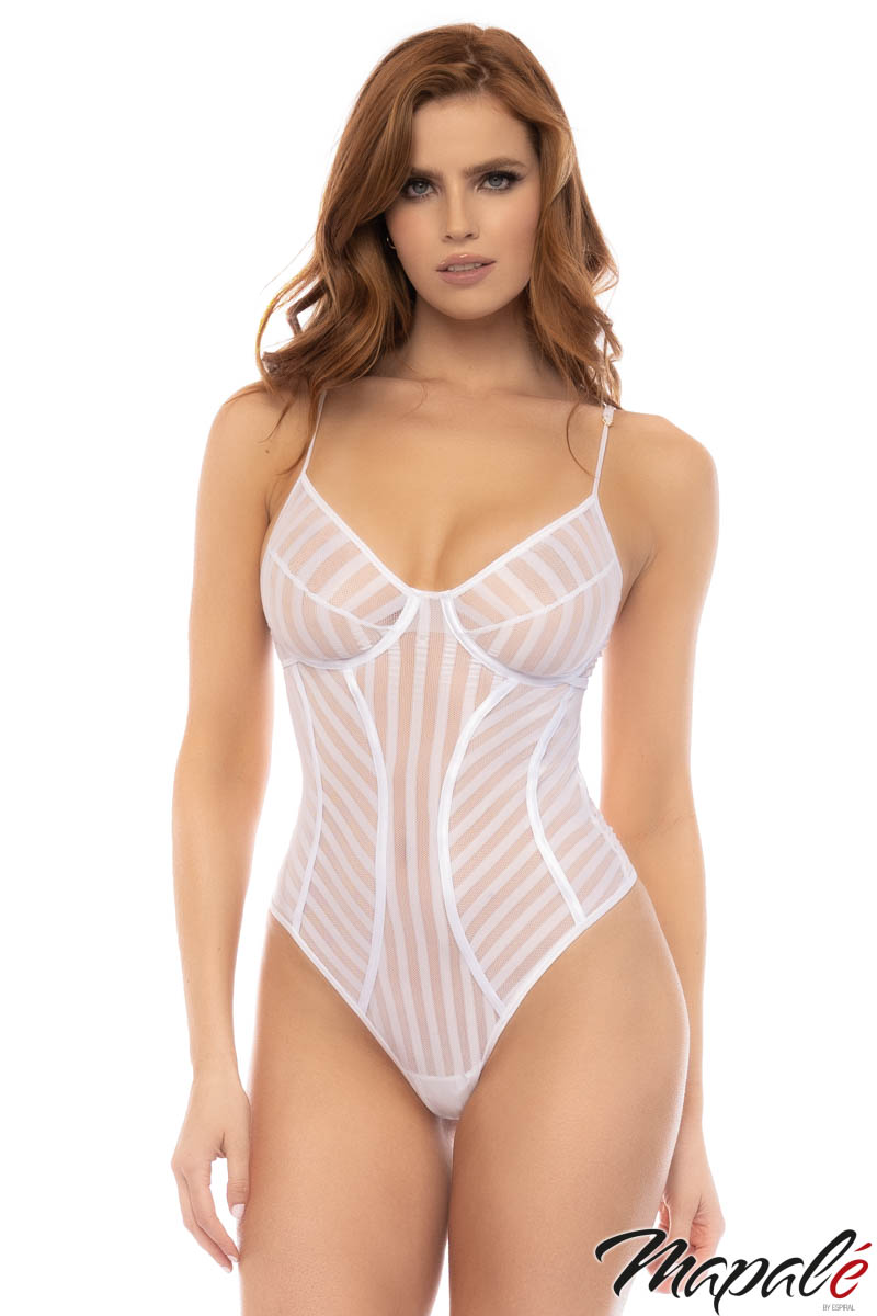 Picture of Lingerie, Teddy, Striped Teddy, White, L, -MA8843