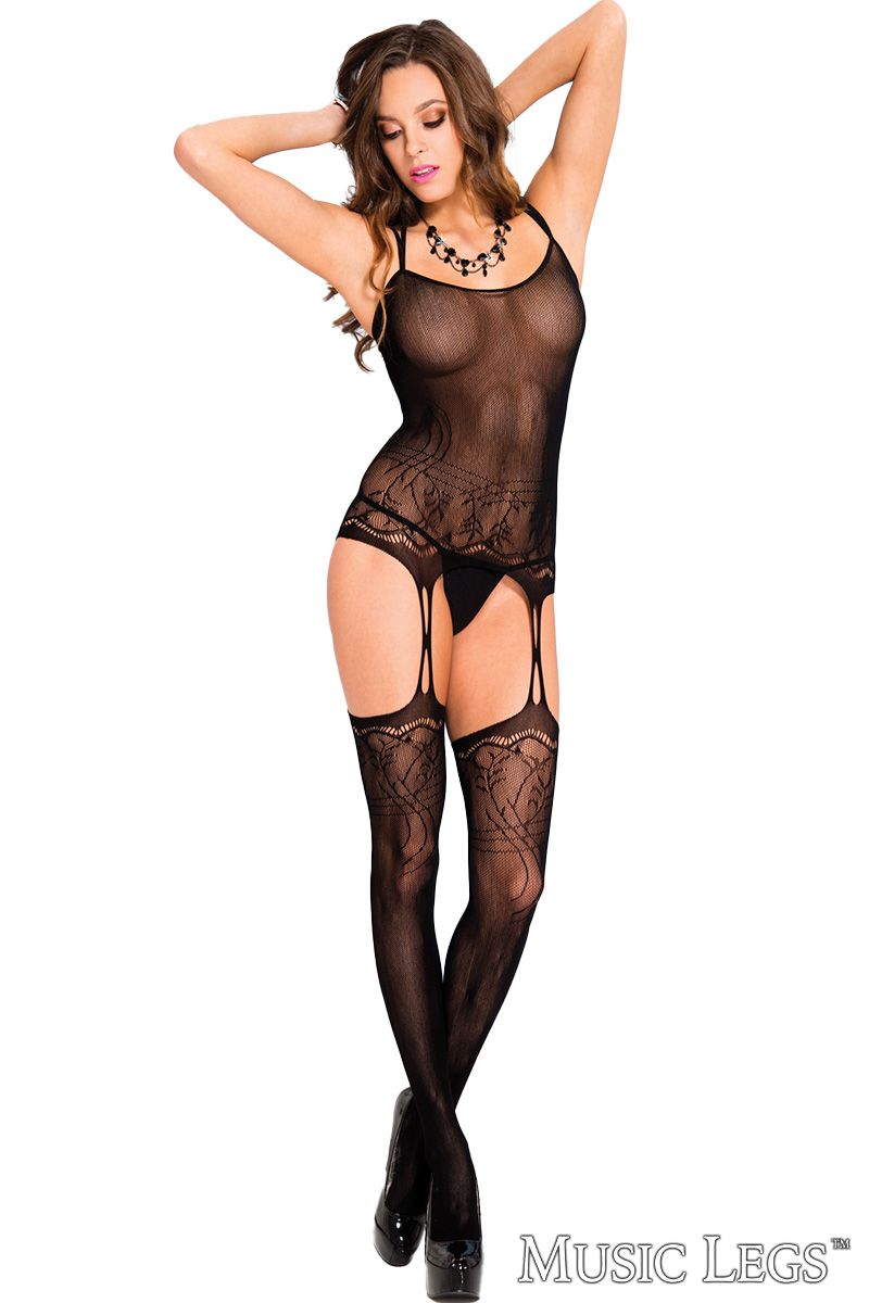 Picture of Lingerie, Bodystocking, Promo20-Foliage Cami Garter, Black, O/S, -ML1760