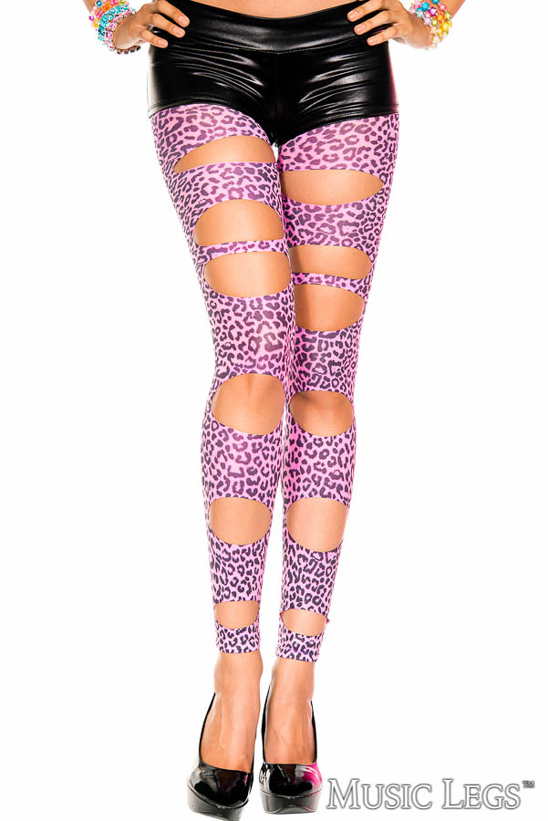 Picture of Hosiery, Footless, Cut Out Leopard Leggings, Neon Pink, O/S, -ML35128