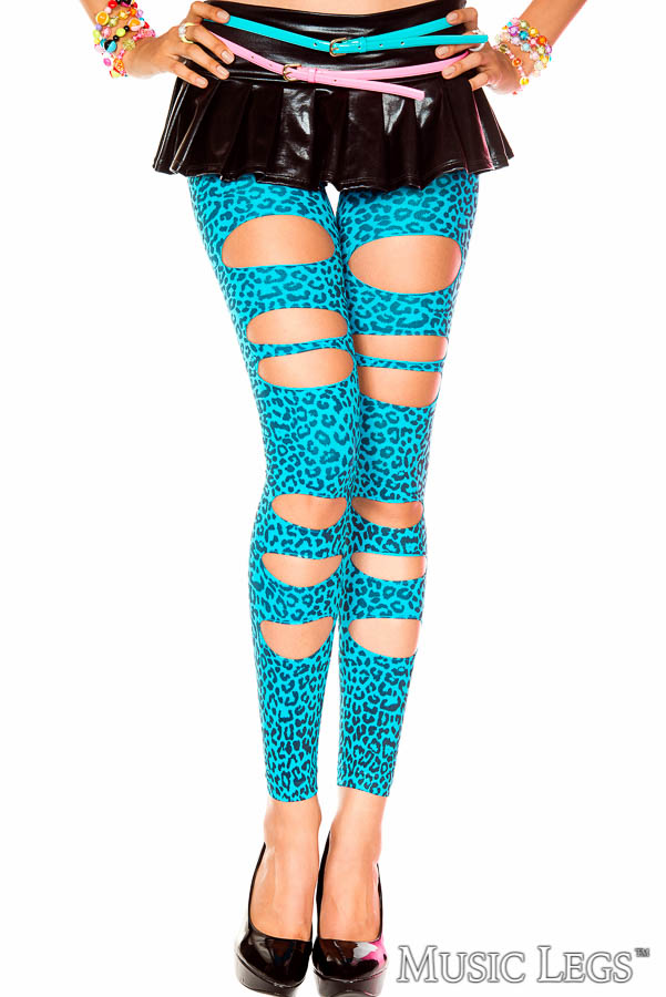 Picture of Hosiery, Footless, Cut Out Leopard Leggings, Turquoise, O/S, -ML35128