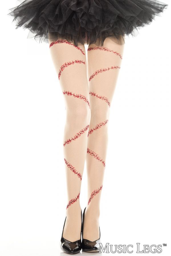 Picture of Costume, Halloween, Bloody Stitch Pantyhose, Beige-Red, O/S, -ML37312