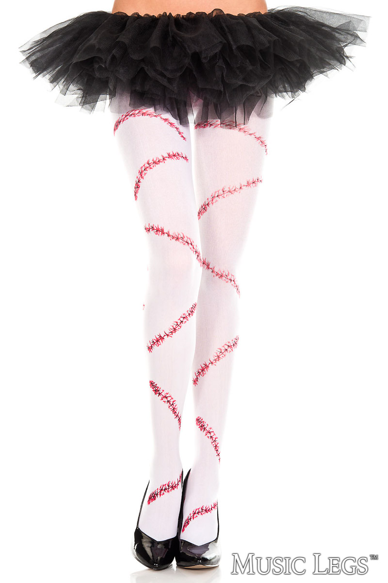 Picture of Costume, Halloween, Bloody Stitch Pantyhose, White-Red, O/S, -ML37312