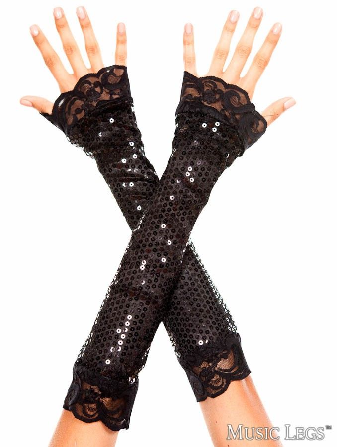 Picture of Hosiery, Holiday, Sequin Arm Warmers Lace Trim, Black, O/S, -ML406