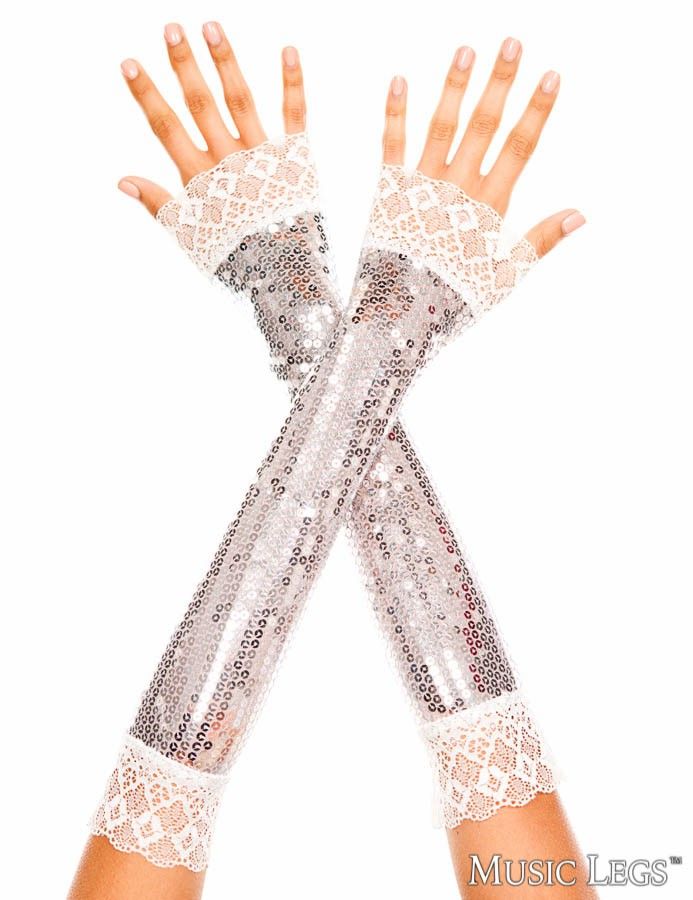 Picture of Hosiery, Holiday, Sequin Arm Warmers Lace Trim, Silver, O/S, -ML406