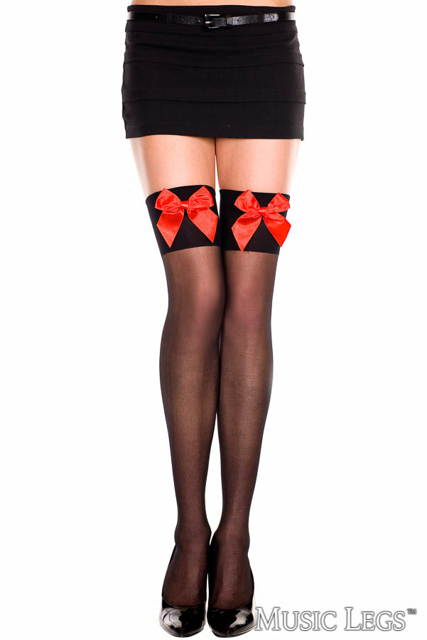 Picture of Hosiery, Thigh Hi, Bow Sheer Thigh Hi, Black, O/S, -ML4125