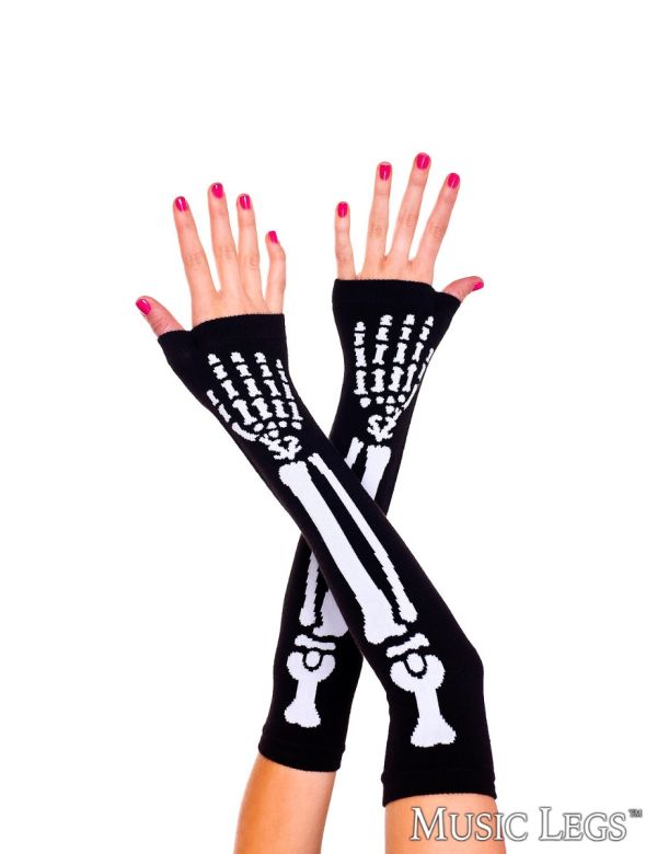 Picture of Costume, Halloween, Skeleton Arm Warmers, Black-White, O/S, -ML449