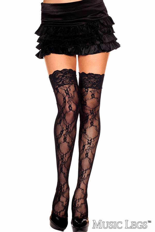 Picture of Hosiery, Thigh Hi, Floral Lace Thigh Hi, Black, O/S, -ML4555