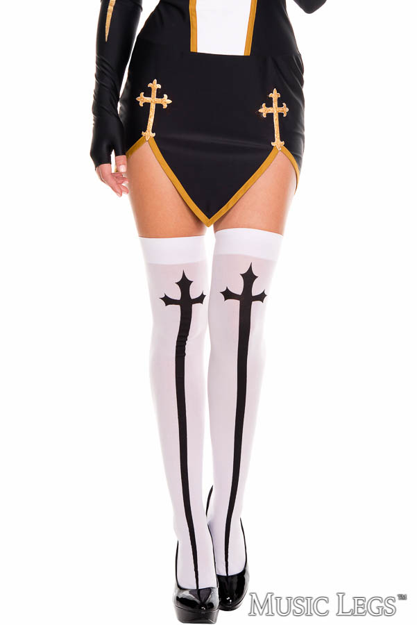 Picture of Costume, Halloween, Gothic Cross Thigh Hi, White-Black, O/S, -ML4629