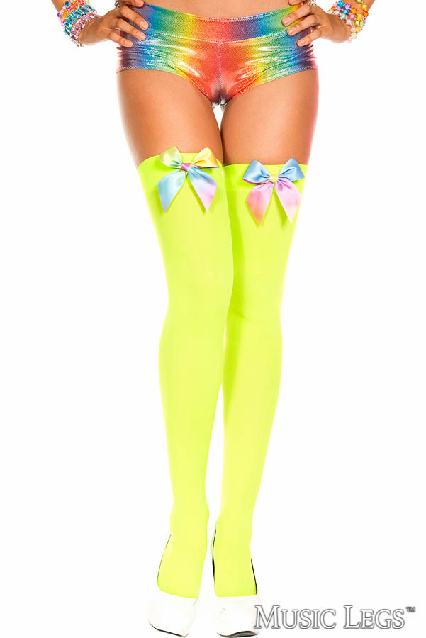 Picture of Hosiery, Thigh Hi, Gradient Bow Thigh Hi, Neon Green-Rainbow, O/S, -ML4645