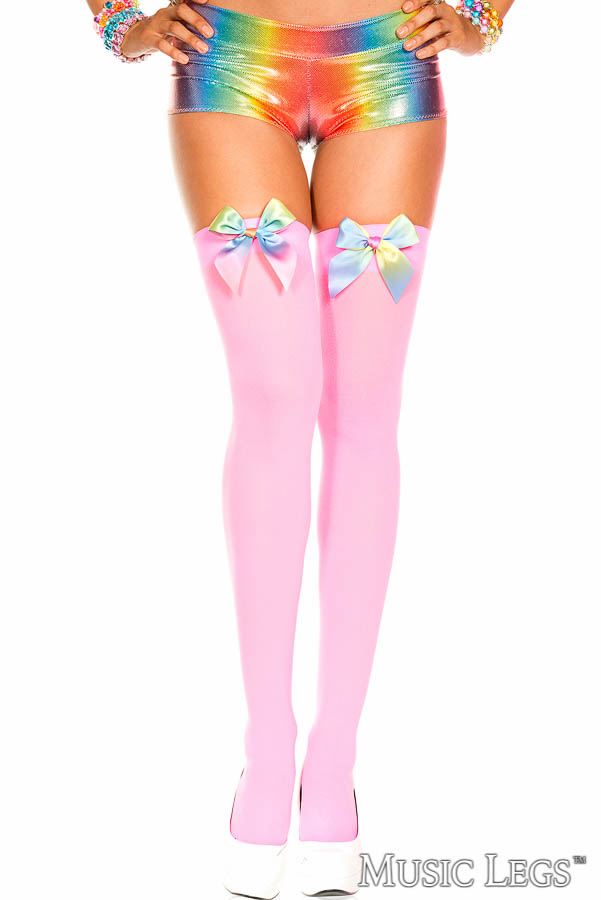 Picture of Hosiery, Thigh Hi, Gradient Bow Thigh Hi, Neon Green-Rainbow, O/S, -ML4645