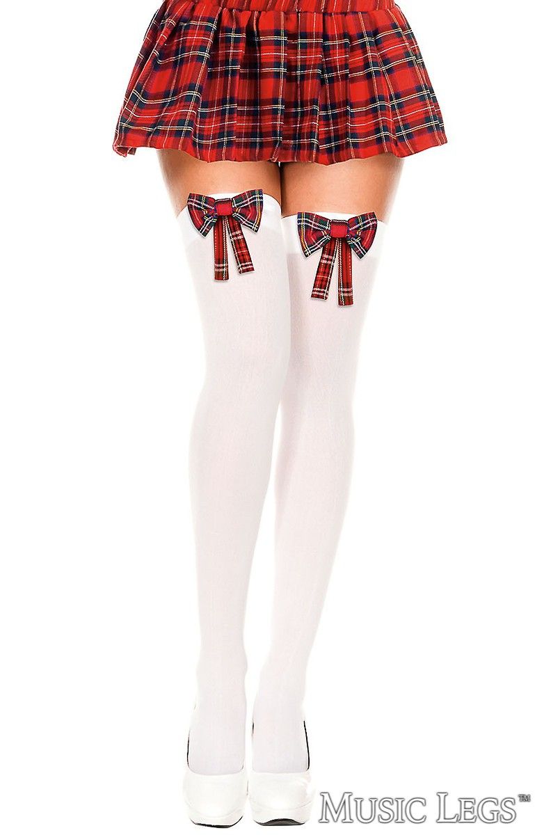 Picture of Costume, Halloween, Plaid Bow Thigh Hi, White-Plaid, O/S, -ML4654